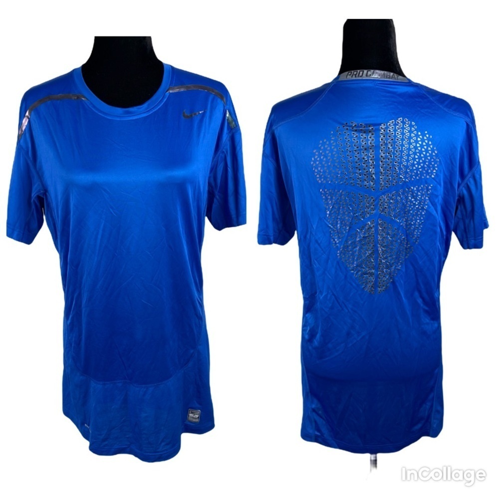 ✅ Nike Pro Combat Dri Fit Compression Cut Out Back blue tee shirt for women  XXL